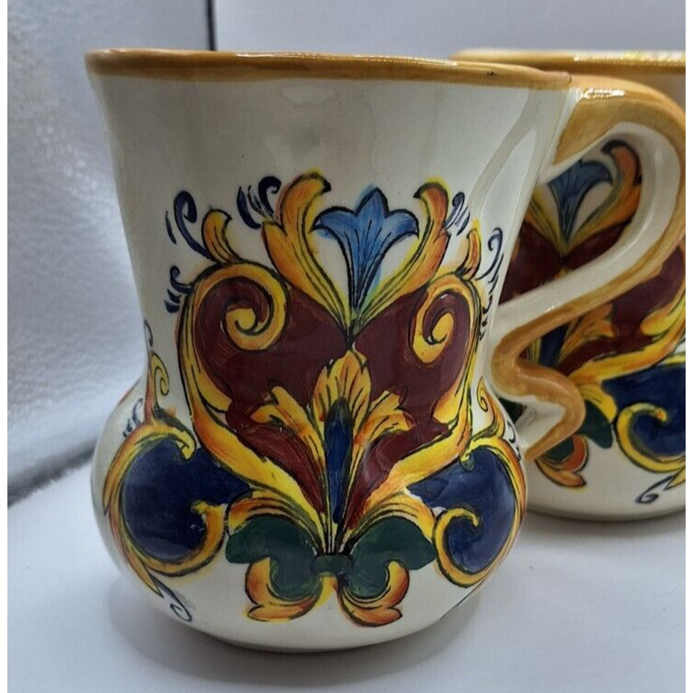 Hand painted vintage Alhambra Pottery Mugs With handles Multi Color Preowned